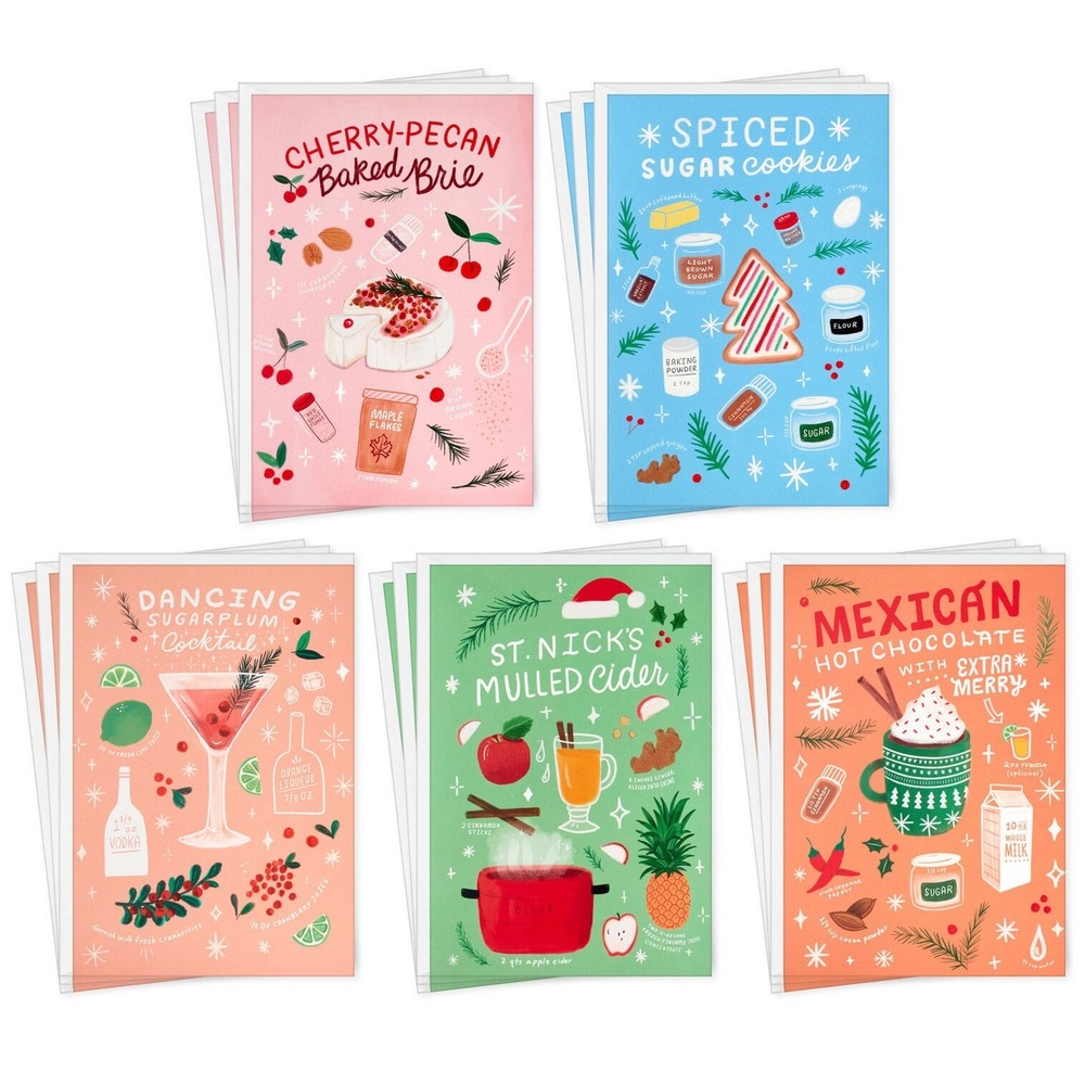 Hallmark Boxed Christmas Cards 15 Cards & Envelopes w/Tear-Off recipe Cards~ New